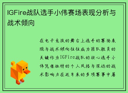 IGFire战队选手小伟赛场表现分析与战术倾向